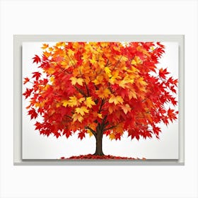 Bright Botanical Art Featuring Fall Foliage Vibrant Red Orange And Neon Colors Framing A Golden M (3) Canvas Print