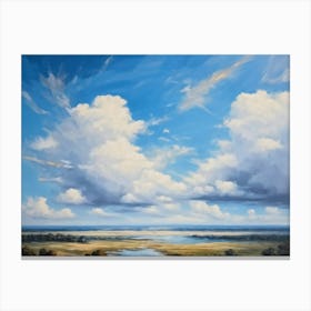 Cumulus Clouds Headlining The Scenic Landscape Clustered Carelessly Against A Shifting Cerulean Ba (5) Canvas Print