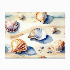 Seashells on the beach, watercolor painting 22 Canvas Print