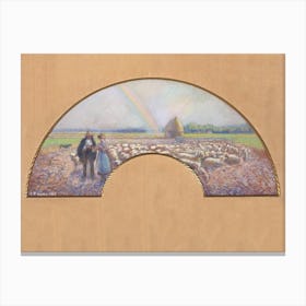Shepherds In The Fields With Rainbow, Camille Pissarro Canvas Print