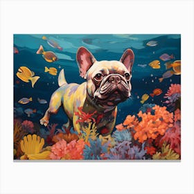 French Bulldog Dog Swimming In The Sea Canvas Print