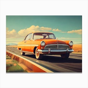 Retro Car At Highway 10 Canvas Print