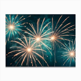 A Vibrant Display Of Fireworks Bursting In The Night Sky With A Teal And Orange Color Scheme Canvas Print