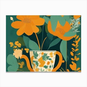 Orange Flowers In A Teapot Canvas Print