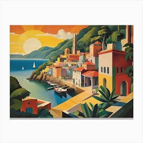 Vintage Cubist Travel Poster Port Of Spain Canvas Print