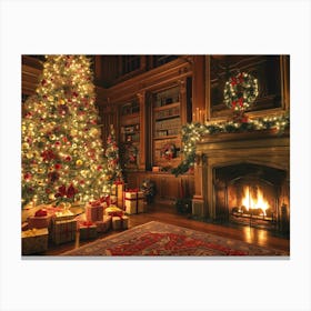 Christmas Tree In The Library Canvas Print