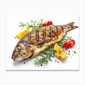 Grilled Fish On White Background Canvas Print