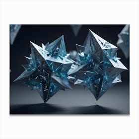 An Abstract Image Of Geometric, Crystalline Shapes In Blue And White, Creating A Futuristic And Dynamic Composition Canvas Print