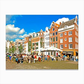 Europe, Netherlands, Amsterdam, Terrace On Torensluis Bridge Canvas Print