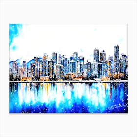 Snow Falls On The City - Vancouver City Skyline Canvas Print