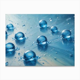 Close Up Photograph Of Water Droplets On A Blue Surface Canvas Print