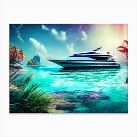 Yacht In The Ocean Luxury Colorful Gulf Life In The Future Canvas Print