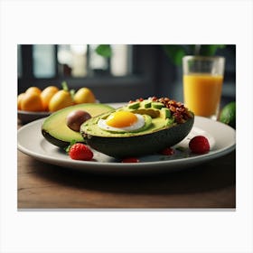 Avocado With Egg And Fruit Canvas Print