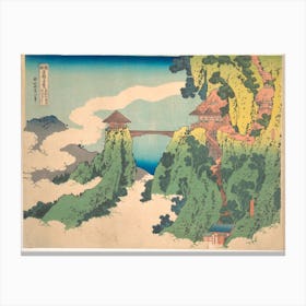The Hanging Cloud Bridge At Mount Gyōdō Near Ashikaga , Katsushika Hokusai Canvas Print