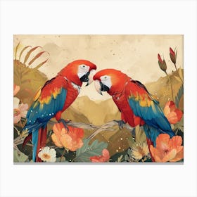 Floral Animal Illustration Macaw 3 Canvas Print