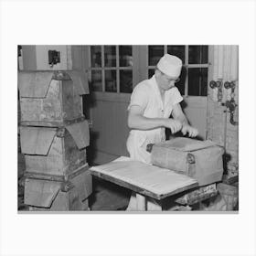 Putting Layer Of Waxed Paper Over Tub Of Butter At The Dairymen S Cooperative Creamery, Caldwell, Canyon County Canvas Print