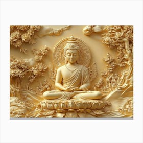 3d Hindu Ancient Religious Buddha Art Background Golden 3 Canvas Print