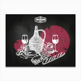 Chalkboard With Wine And Food — wine poster, kitchen poster, wine print Canvas Print