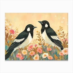 Floral Animal Illustration Magpie 1 Canvas Print