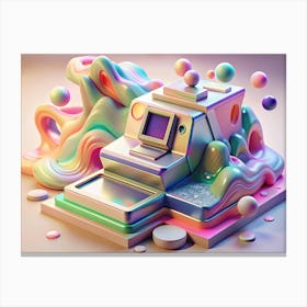 Abstract 3d Render Of A Silver Camera With Colorful Liquid And Geometric Shapes Canvas Print
