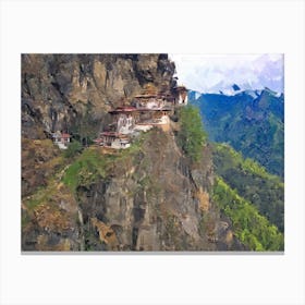 Old Temple Village On The Slope Of Mountains And Rocks Oil Painting Landscape Canvas Print