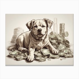 Dog With Money Canvas Print