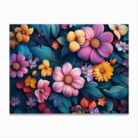 3d With Vibrant Floral Pattern 2 Canvas Print