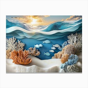 Tranquil 3d Ocean Art with Coral Accents Canvas Print