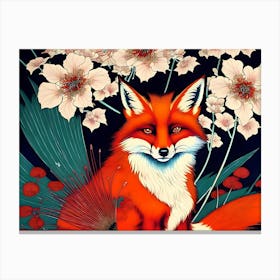 Red Fox And Flowers Canvas Print