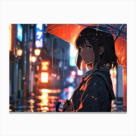 Anime Girl In Rain Canvas Print