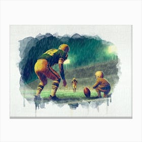 Football Player Dad and Son In The Rain Watercolor Canvas Print