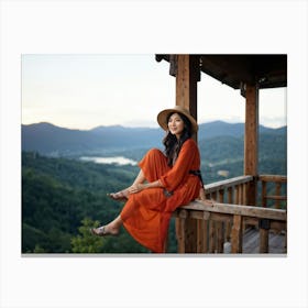 A Youthful Asian Woman Embodying Freedom Pleasure And Success Embarks On An Extreme Adventure P (4) Canvas Print