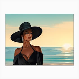 Illustration of an African American woman at the beach 55 Canvas Print