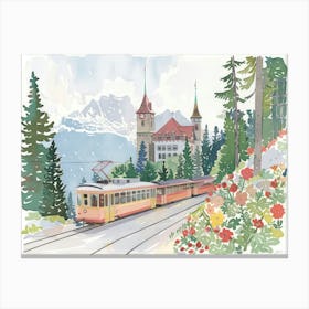 Swiss Alps Landscape Watercolour Canvas Print