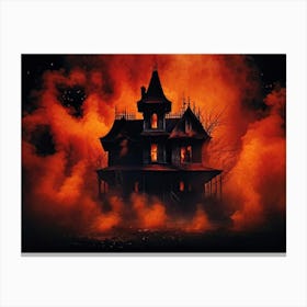 A Haunted House With Fiery And Skittish Autumn Colors Forms The Centerpiece Of A Mysterious Hallowee (5) Canvas Print