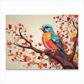 Colorful Bird On A Branch Canvas Print