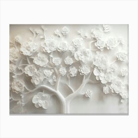 3d Art with White Floral Tree Pattern Canvas Print