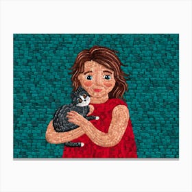 Little Girl With Cat Canvas Print