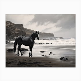 A Horse Oil Painting In Anakena Beach, Easter Island, Landscape 3 Canvas Print