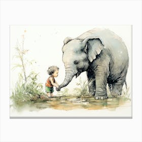 Elephant And Child Canvas Print