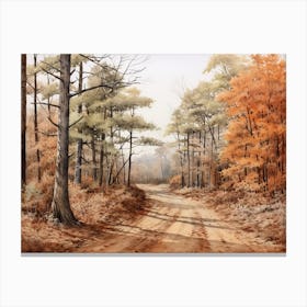 A Painting Of Country Road Through Woods In Autumn 55 Canvas Print