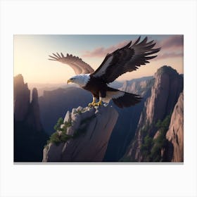 Graceful Eagle Soaring Above A High Cliff Canvas Print