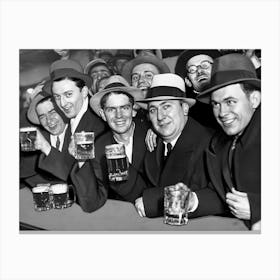 Group Of Men Drinking Beer, Prohibition, Vintage Black and White Old Photo, Bar Cart Decor Canvas Print