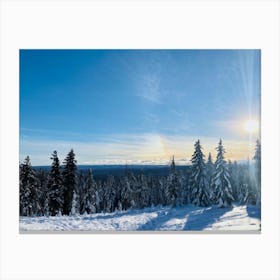 At The Onset Of Winter A Snowy Panorama Unfolds A Vast Forest Exists Beneath The Far Reaching Sky (4) Canvas Print