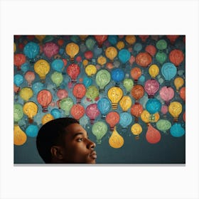 Man Looking Up At Light Bulbs Canvas Print