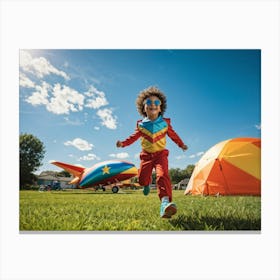 Child Running In Front Of Tents Canvas Print