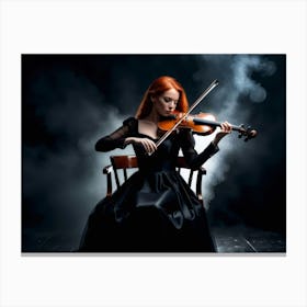 Redhead woman playing on a violin on a black stage 2 Canvas Print