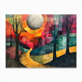 Sunset Path, Cubism Canvas Print
