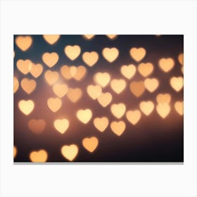 A Blurry Background Of Out Of Focus, Heart Shaped Lights In A Warm Golden Hue Against A Dark Blue Backdrop Canvas Print