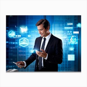 Businessman Using Smartphone Canvas Print